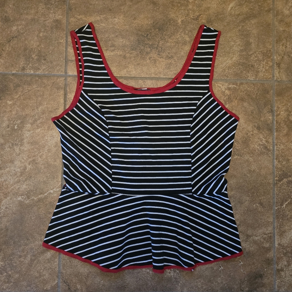 Black White Striped CS Babydoll Tank